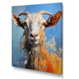 White and blue pop art goat portrait - Goat Bedroom Wall Art