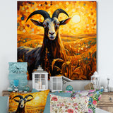 Yellow Sunset meadow goat - Goat Canvas Wall Art