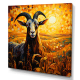 Yellow Sunset meadow goat - Goat Canvas Wall Art