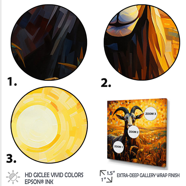 Yellow Sunset meadow goat - Goat Canvas Wall Art
