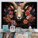 Pink and purple floral goat portrait - Goat Wall Decor