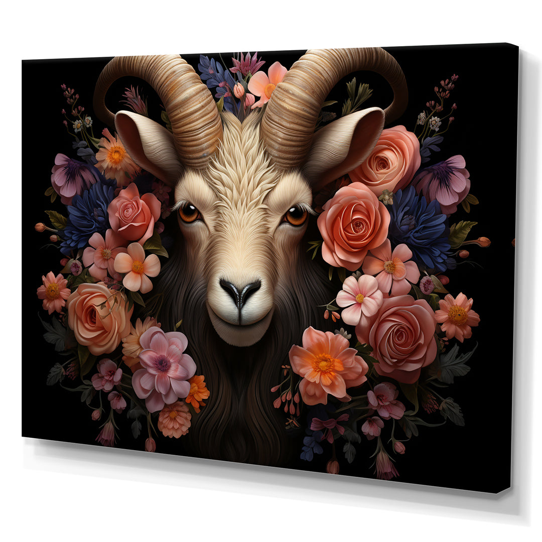 Pink and purple floral goat portrait - Goat Wall Decor
