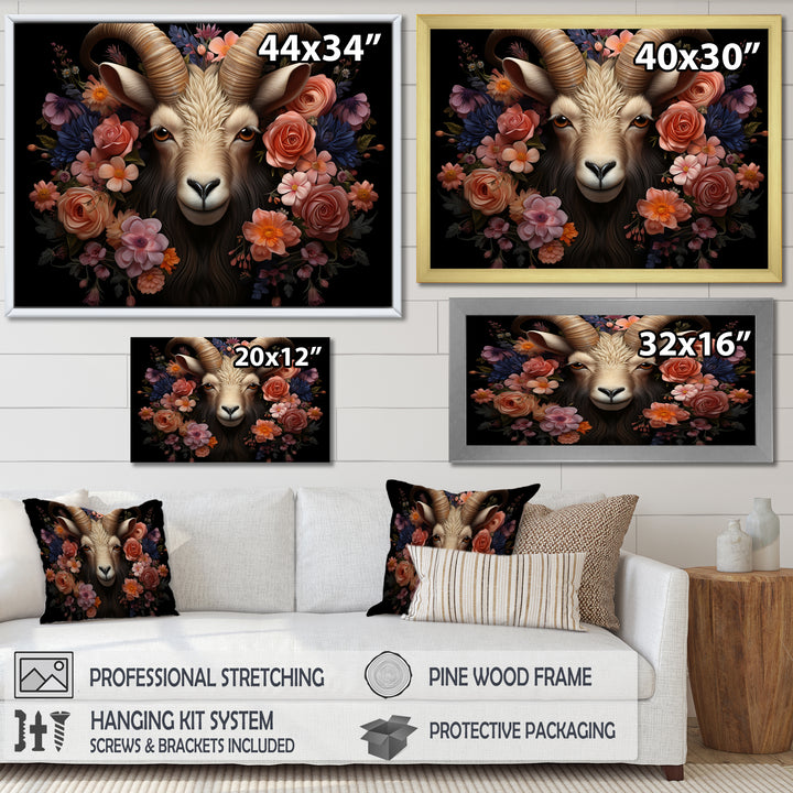 Pink and purple floral goat portrait - Goat Wall Decor
