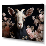 White and pink floral goat portrait - Goat Wall Art Prints