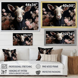 White and pink floral goat portrait - Goat Wall Art Prints