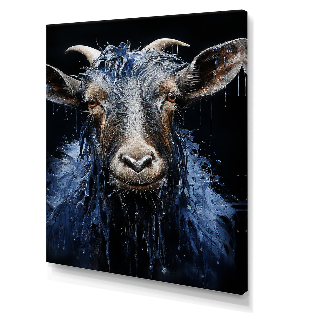 Blue celestial goat portrait - Goat Home Decor Art
