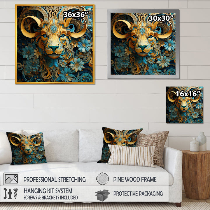 Yellow Capricorn goat blooms - Goat Bedroom Wall Art