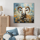 Yellow goat blooms in meadow flowers - Goat Canvas Wall Art