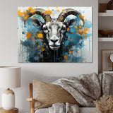 Blue Yellow goat blooms portrait - Goat Canvas Wall Art