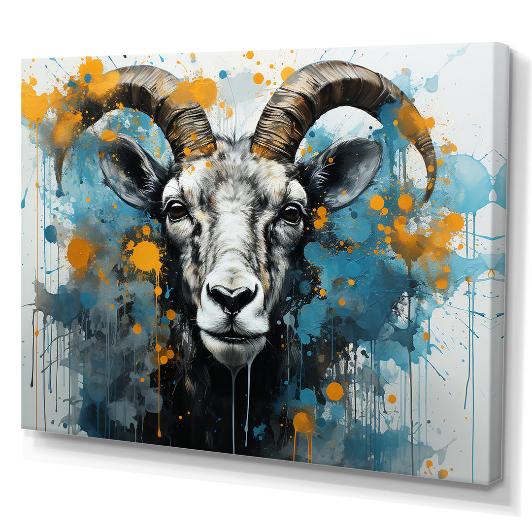 Blue Yellow goat blooms portrait - Goat Canvas Wall Art