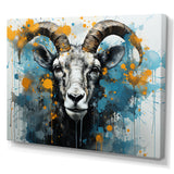 Blue Yellow goat blooms portrait - Goat Canvas Wall Art