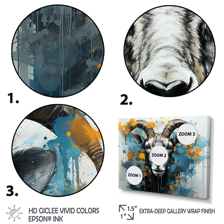 Blue Yellow goat blooms portrait - Goat Canvas Wall Art