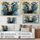 Blue Yellow goat blooms portrait - Goat Canvas Wall Art