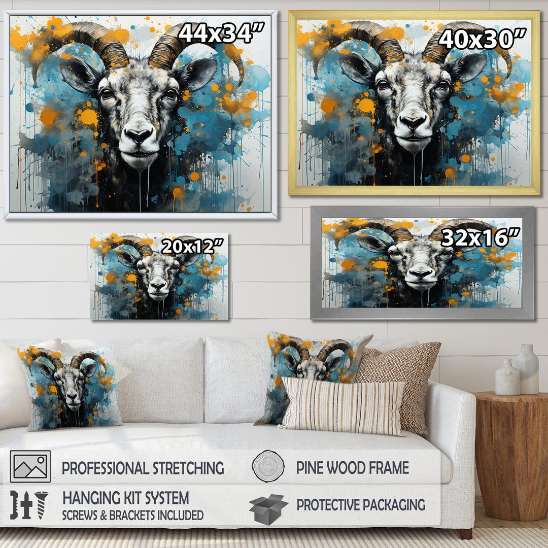 Blue Yellow goat blooms portrait - Goat Canvas Wall Art