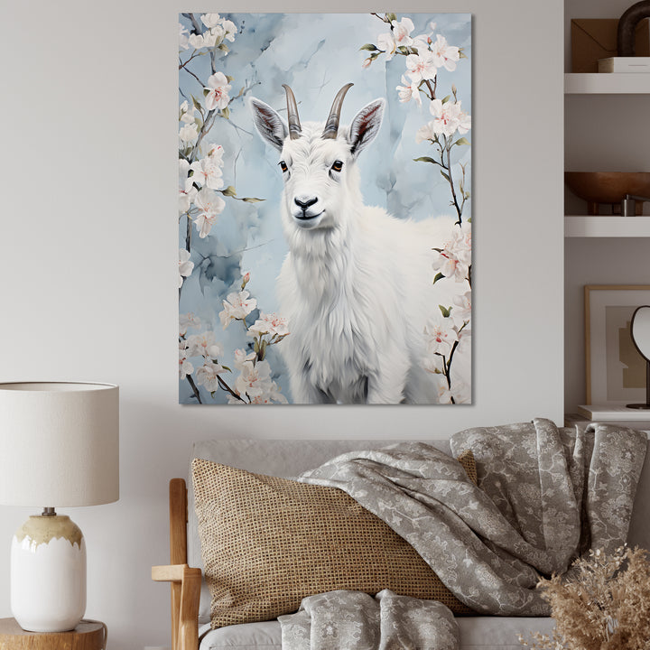 White goat in winter tranquility - Goat Bedroom Wall Art