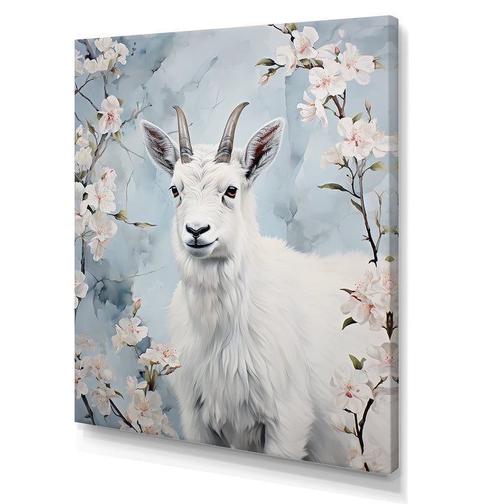 White goat in winter tranquility - Goat Bedroom Wall Art