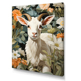 White goat portrait with summer flower - Goat Canvas Wall Art