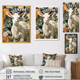 White goat portrait with summer flower - Goat Canvas Wall Art