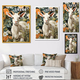 White goat portrait with summer flower - Goat Canvas Wall Art