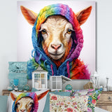 Colorful Knitted Jumper Goat Portrait - Goat Canvas Wall Art