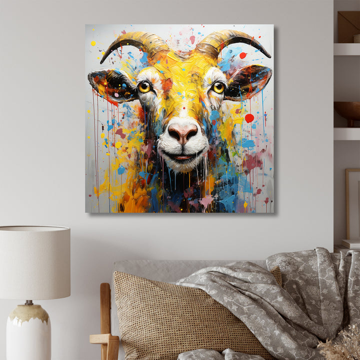Yellow pop art Goat portrait - Goat Wall Decor
