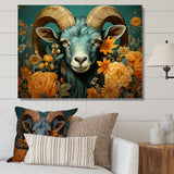 Blue and orange Goat modern portrait - Goat Large Canvas Wall Art