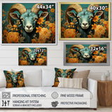 Blue and orange Goat modern portrait - Goat Large Canvas Wall Art
