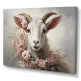 White Billy goat in pink floral Coller - Goat Canvas Wall Art