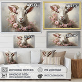 White Billy goat in pink floral Coller - Goat Canvas Wall Art