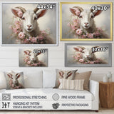 White Billy goat in pink floral Coller - Goat Canvas Wall Art