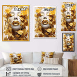 White and gold woman portrait with leaves I - Fashion Canvas Wall Art