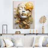 White and gold woman portrait with leaves II - Fashion Canvas Wall Art