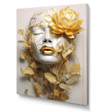 White and gold woman portrait with leaves II - Fashion Canvas Wall Art