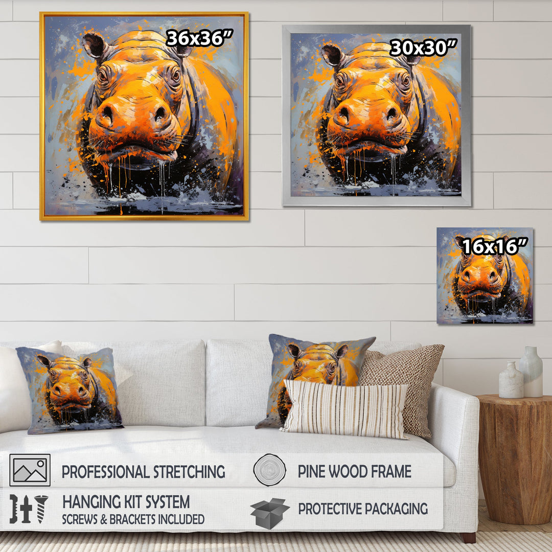 Yellow Colorful Hippo harmony - Yellow Hippopotamus Wall Art