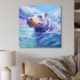 Blue Serene Hippo Majesty - Hippopotamus Large Canvas Wall Art