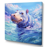 Blue Serene Hippo Majesty - Hippopotamus Large Canvas Wall Art
