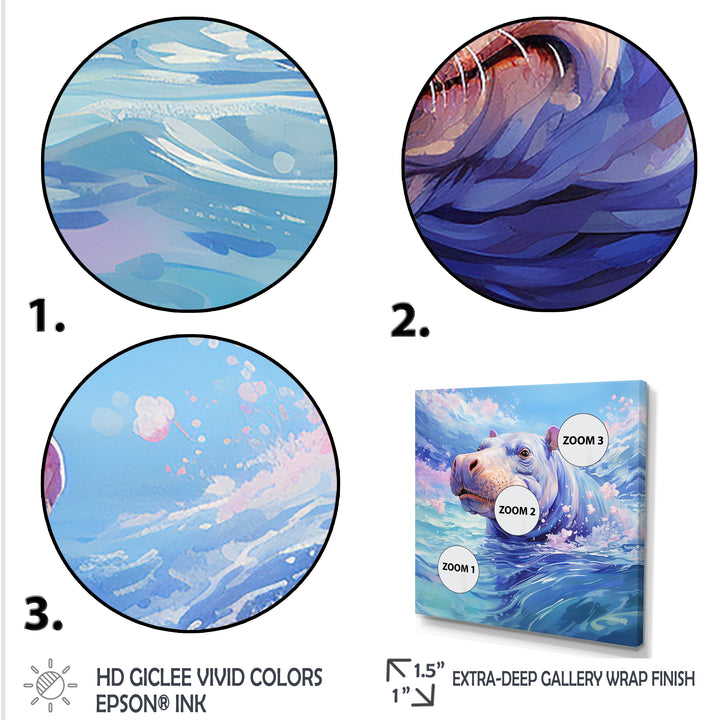 Blue Serene Hippo Majesty - Hippopotamus Large Canvas Wall Art