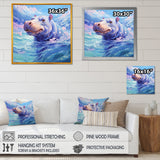 Blue Serene Hippo Majesty - Hippopotamus Large Canvas Wall Art