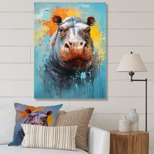 Popart Hippos World - Hippopotamus Canvas Wall Art