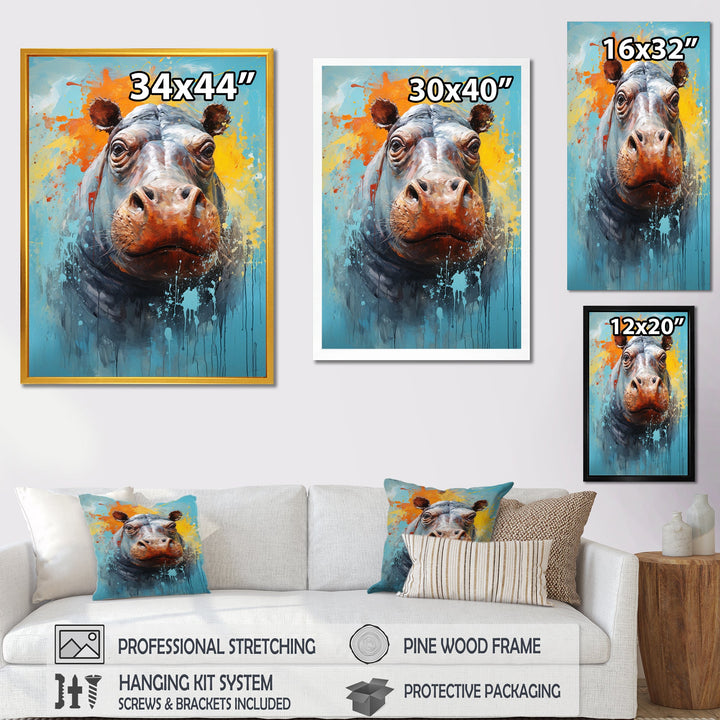 Popart Hippos World - Hippopotamus Canvas Wall Art