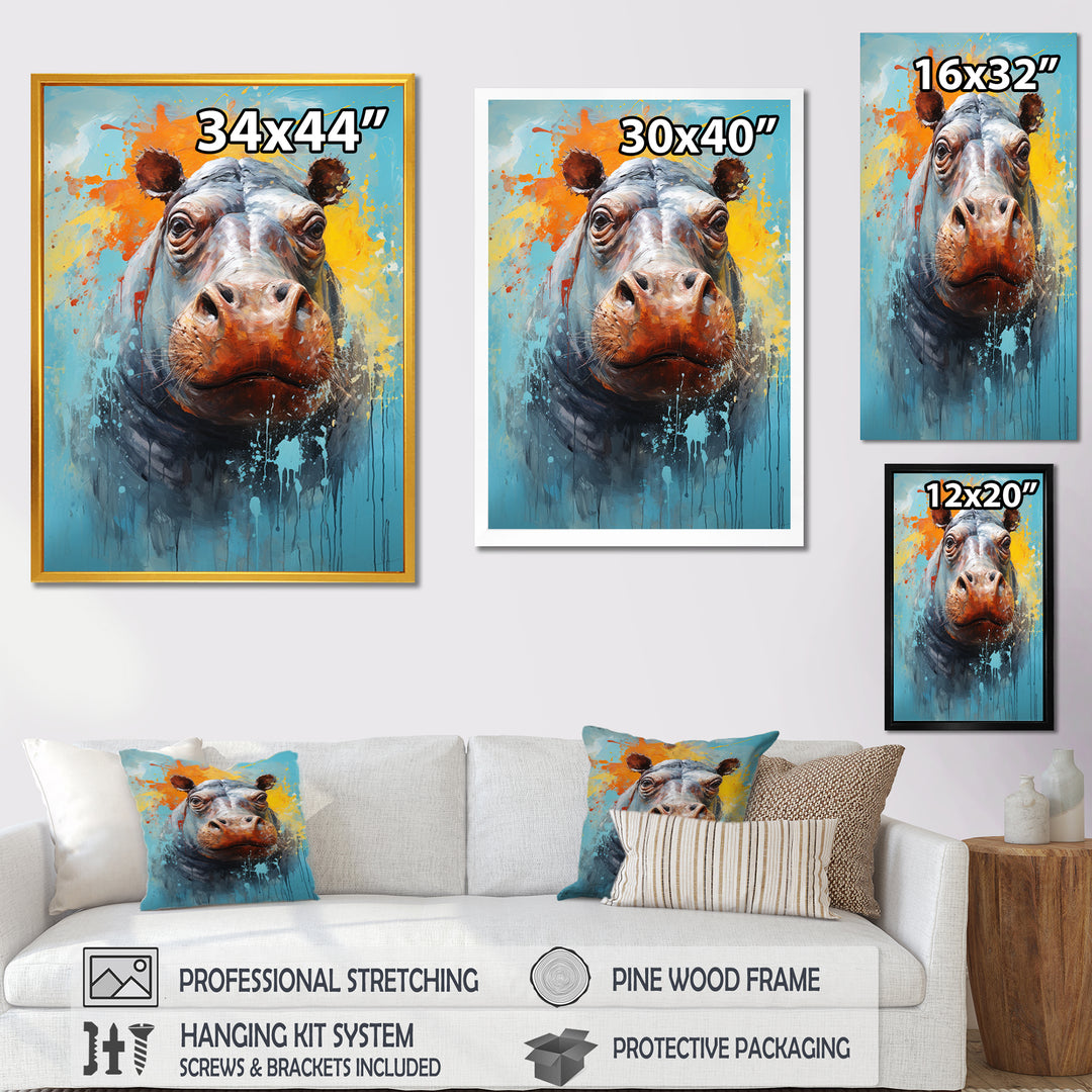 Popart Hippos World - Hippopotamus Canvas Wall Art