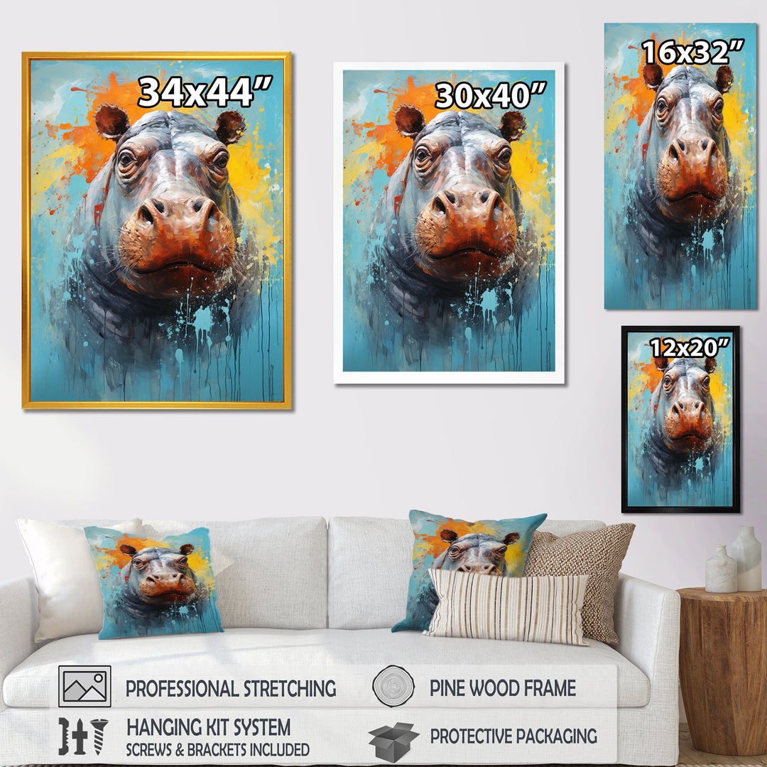 Popart Hippos World - Hippopotamus Canvas Wall Art