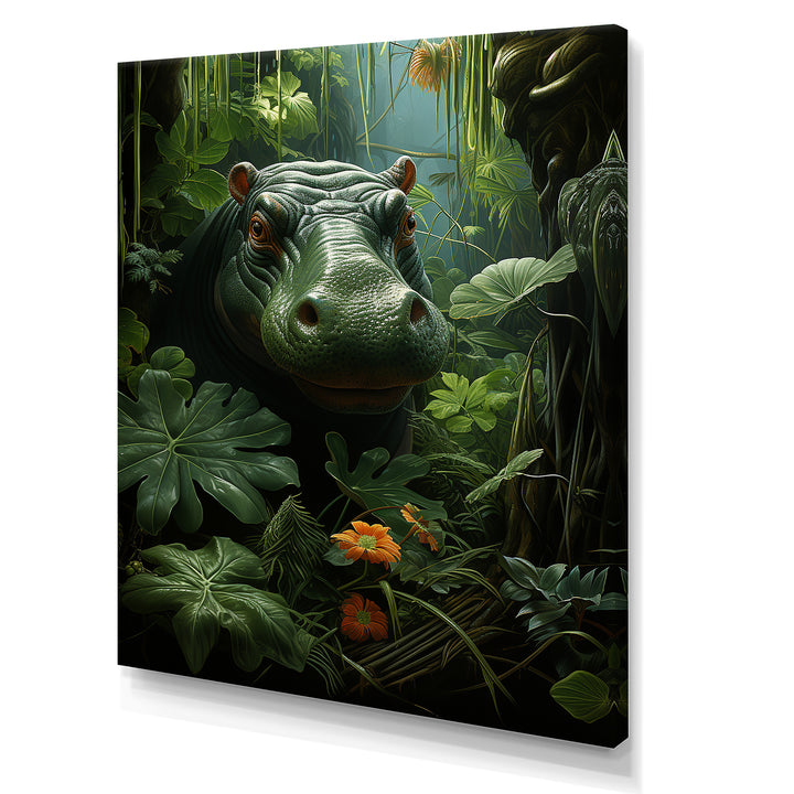 Green Vibrant Hippo Portrait - Hippopotamus Wall Art Prints