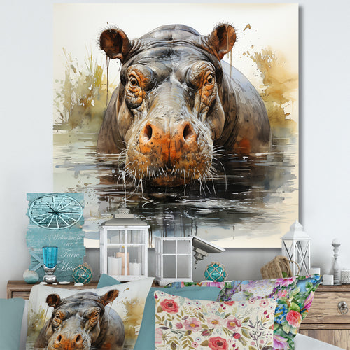 Grey Colorful Hippo harmony - Hippopotamus Wall Art Prints