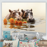 Grey Rivers Romantic Serenade - Hippopotamus Large Canvas Wall Art