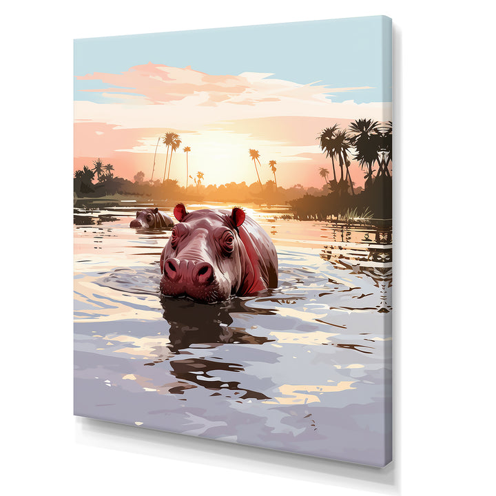 Grey Silhouetted Safari Hippo - Hippopotamus Home Decor Art