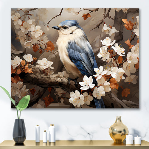 Blue floral Ethereal bird - Bird Canvas Wall Art