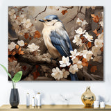 Blue floral Ethereal bird - Bird Canvas Wall Art