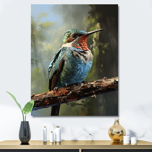 Blue and green Radiant hummingbird Beauty - Hummingbird Framed Canvas Art