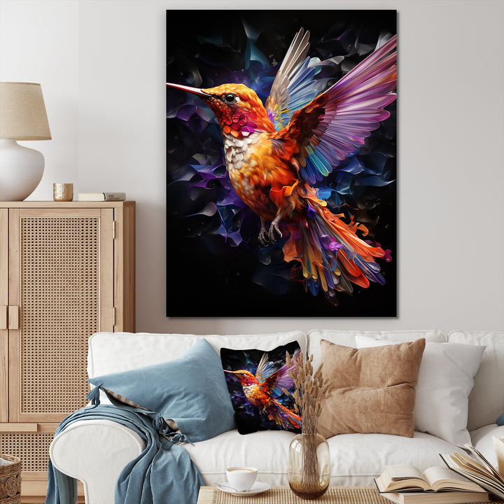 Orange and pink Radiant hummingbird Beauty - Hummingbird Bedroom Wall Art